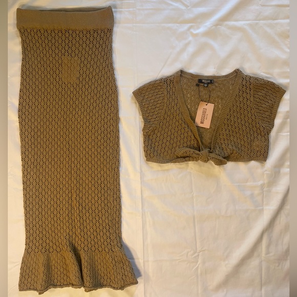 Missguided Pointelle Matching Set Tan Crotchet Crop Top & Skirt Size 6/8 petite - Picture 13 of 15
